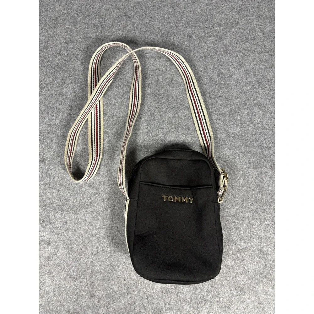 Tommy Hilfiger‎ Crossbody Camera Bag Small Black Striped Webbing Strap